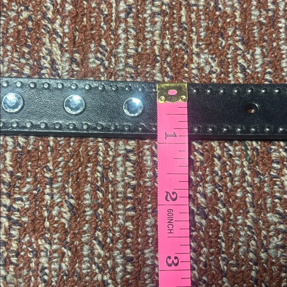 Vintage NOCONA belt Black Studded Leather Belt Silver Buckle rhinestone glamor